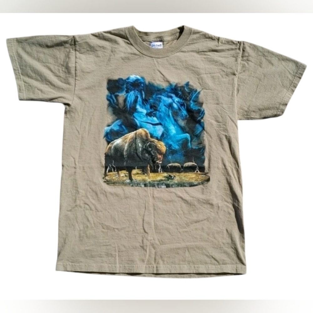 Vtg 2000s Native American Buffalo Print Gildan Ultra Cotton T-Shirt Size (M)